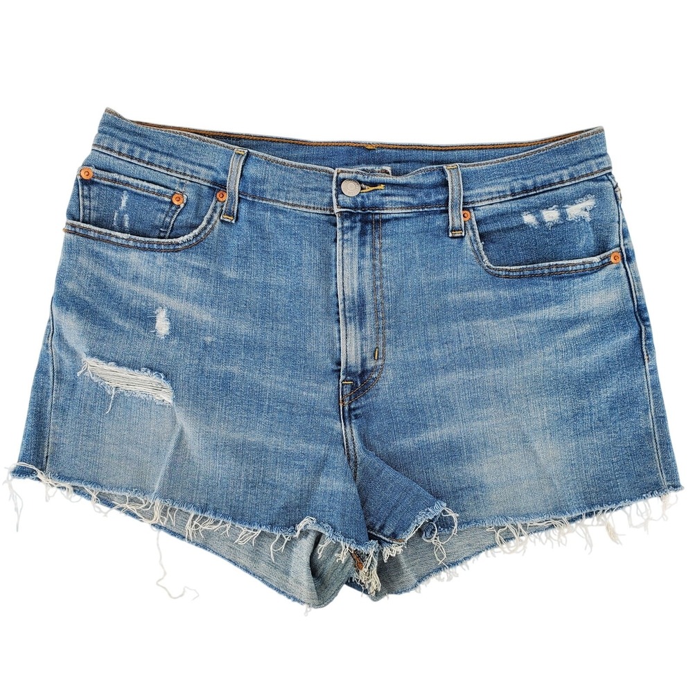 Levis Womens 72878-0003 Mid Length Distressed Denim Shorts Blue Size 32‎ Stretch